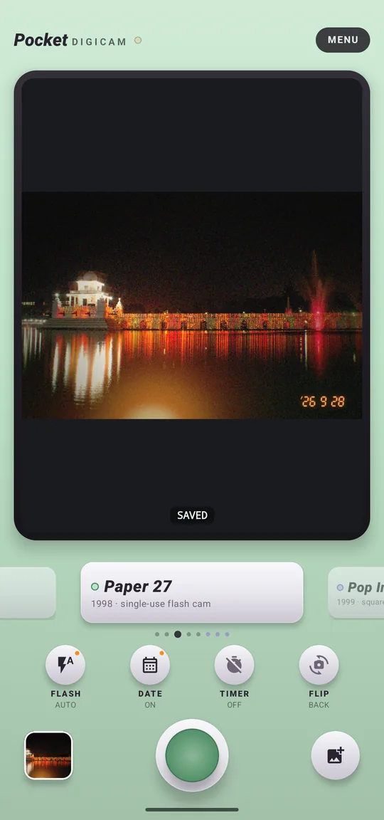 Pocket Digicam on Android: the Paper 27 camera with Rani Pokhari during the Chhath festival, Kathmandu developed on its LCD