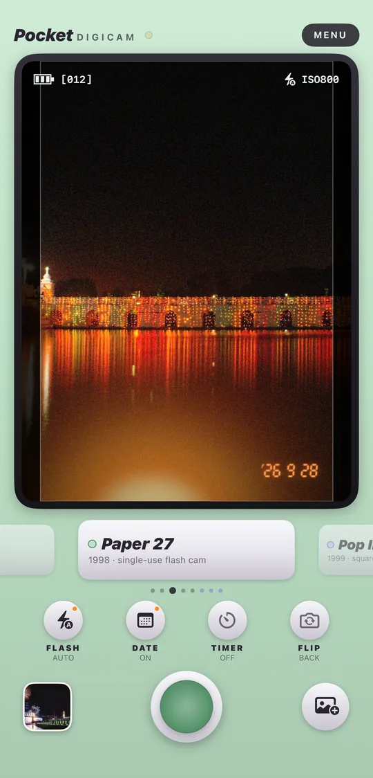 Pocket Digicam on iPhone: the Paper 27 camera with Rani Pokhari during the Chhath festival, Kathmandu developed on its LCD