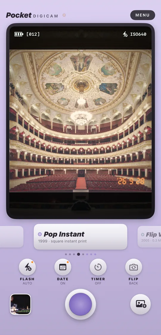 Pocket Digicam on iPhone: the Pop Instant camera with The hall of the Odesa Opera and Ballet Theatre developed on its LCD