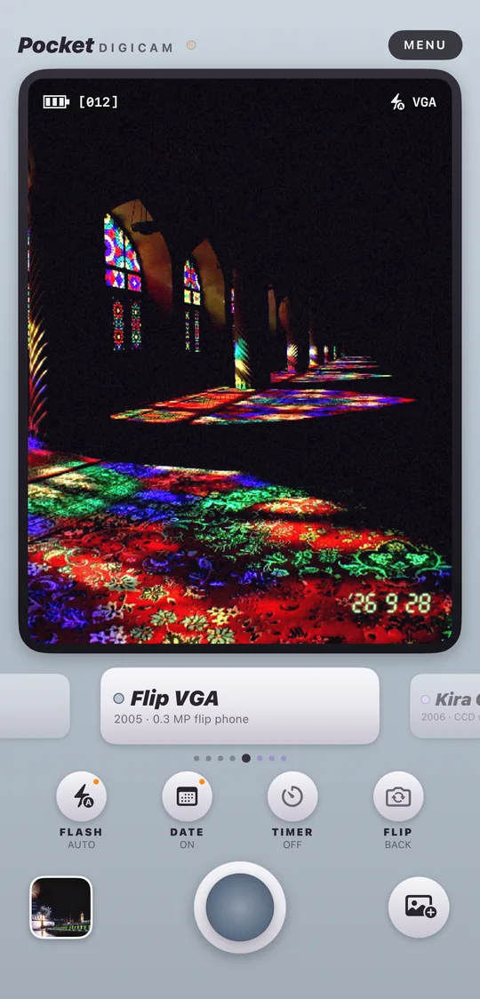 Pocket Digicam on iPhone: the Flip VGA camera with Nasir al-Mulk Mosque, Shiraz developed on its LCD